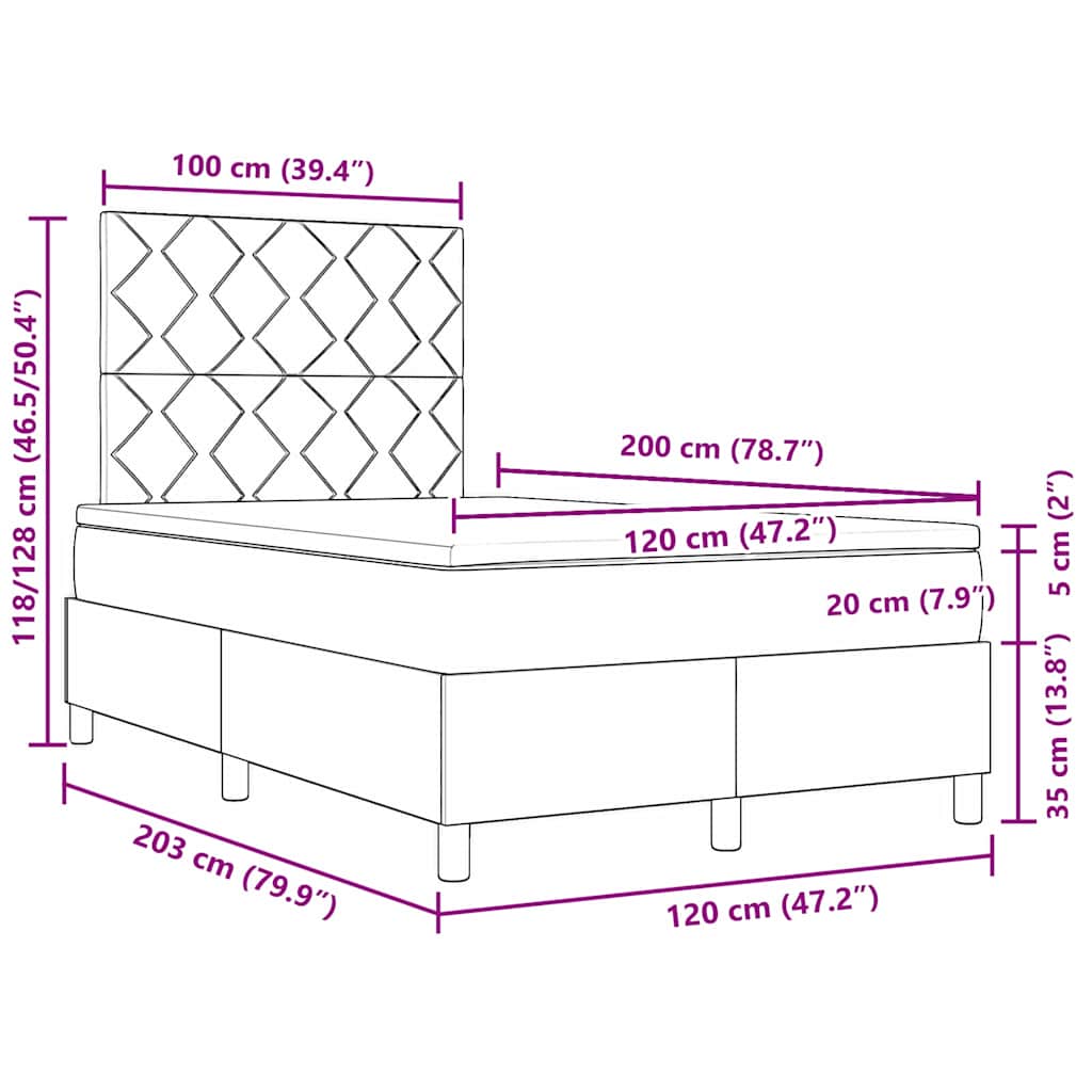 Krevet s opruga kutije s LED trakama Crna 120 x 200 cm tkanina