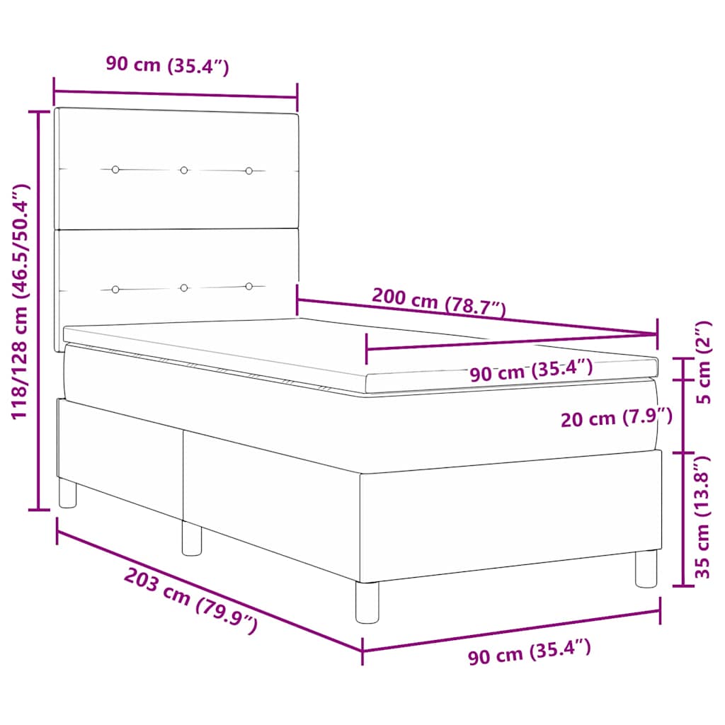 LED Box Spring Krevet s uzglavljem Crna 90 x 200 cm tkanina