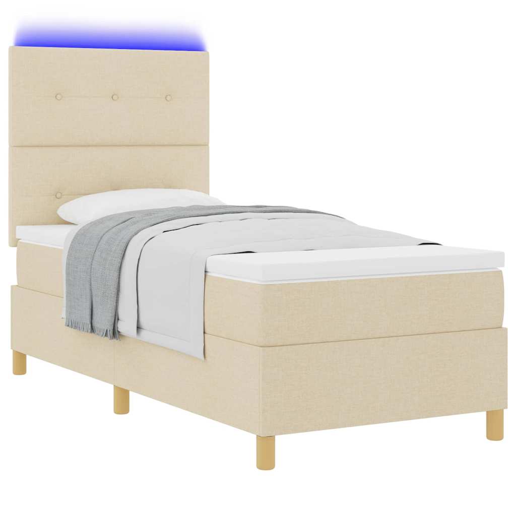 LED Box Spring Krevet s uzglavljem Krema 90 x 200 cm tkanina