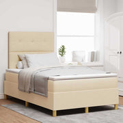 LED Box Spring Krevet s uzglavljem Krema 120 x 190 cm tkanina
