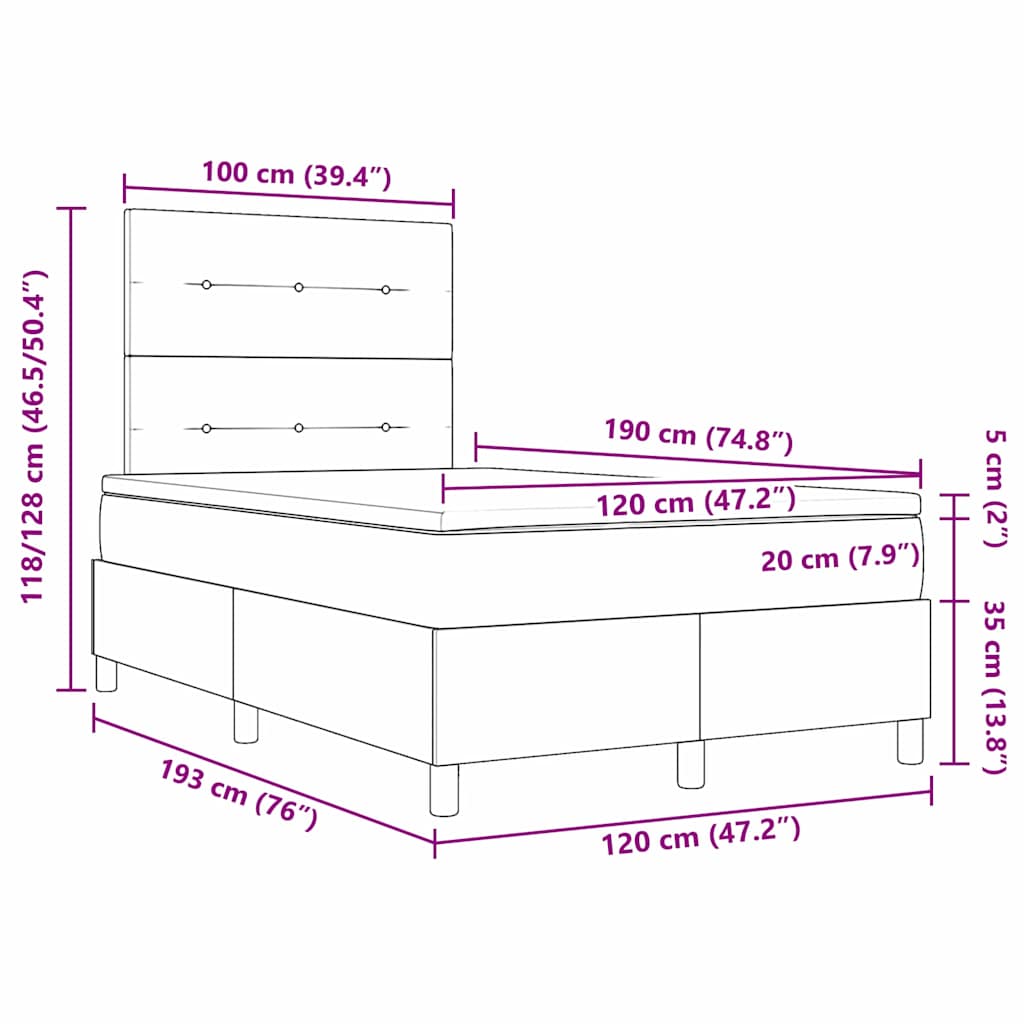 LED Box Spring Krevet s uzglavljem Krema 120 x 190 cm tkanina