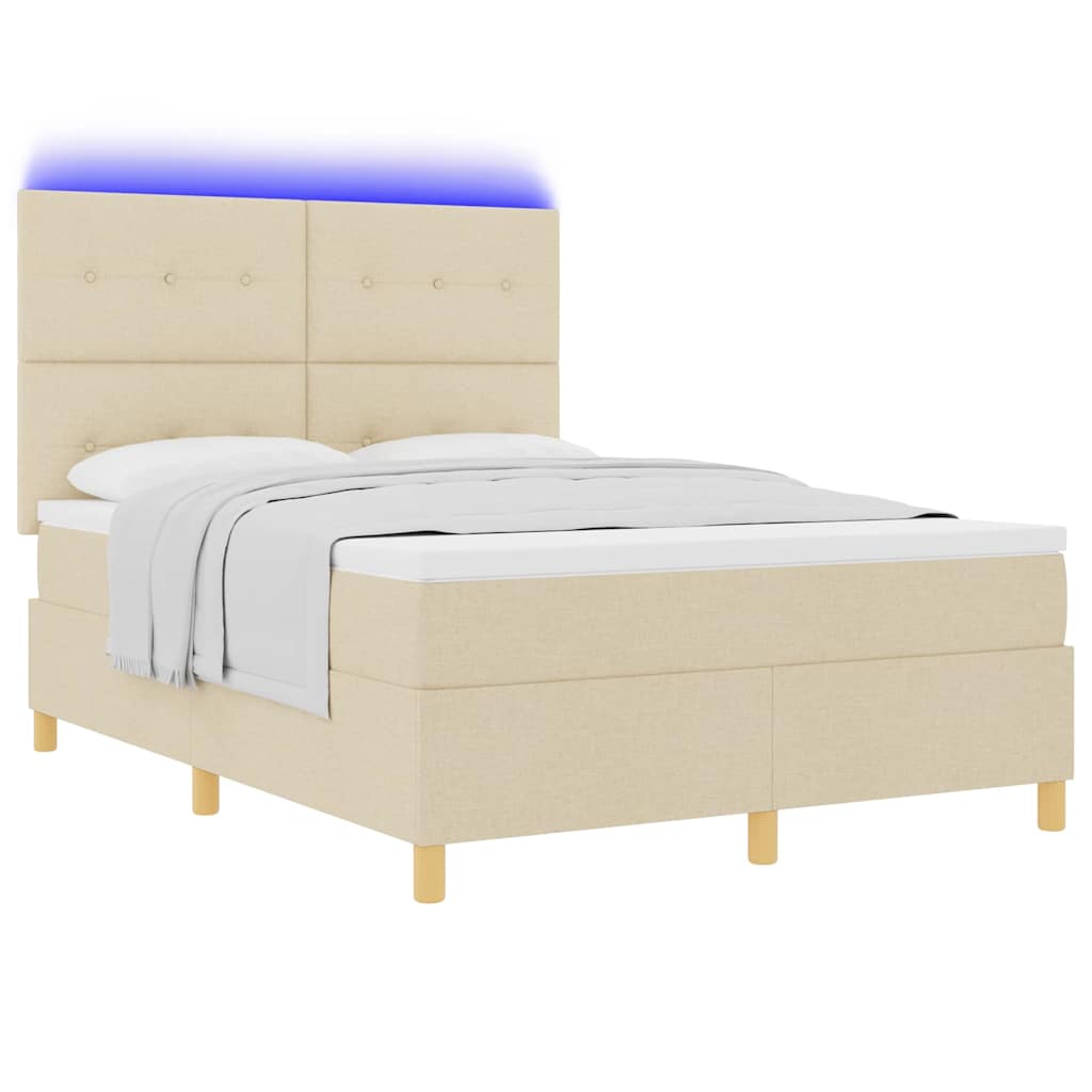 LED Box Spring Krevet s uzglavljem Krema 140 x 190 cm tkanina