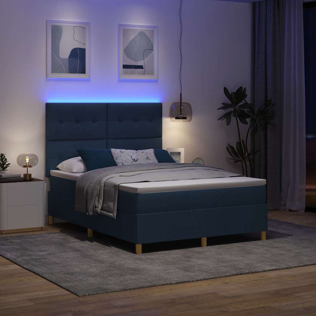 LED Box Spring Krevet s uzglavljem Plava 160 x 200 cm tkanina
