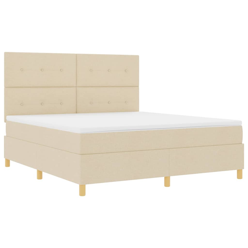 LED Box Spring Krevet s uzglavljem Krema 180 x 200 cm tkanina