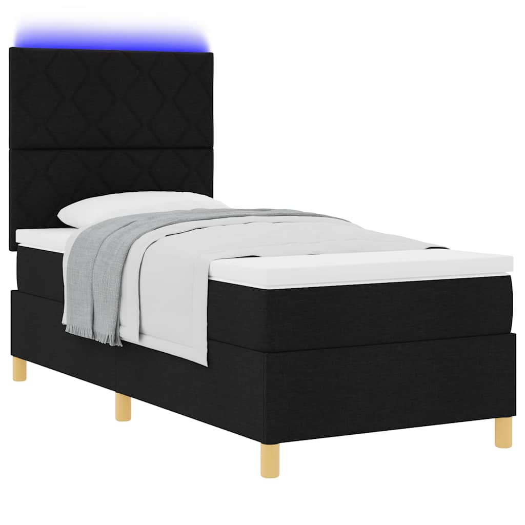 LED Box Spring Krevet s uzglavljem Crna 100 x 200 cm tkanina