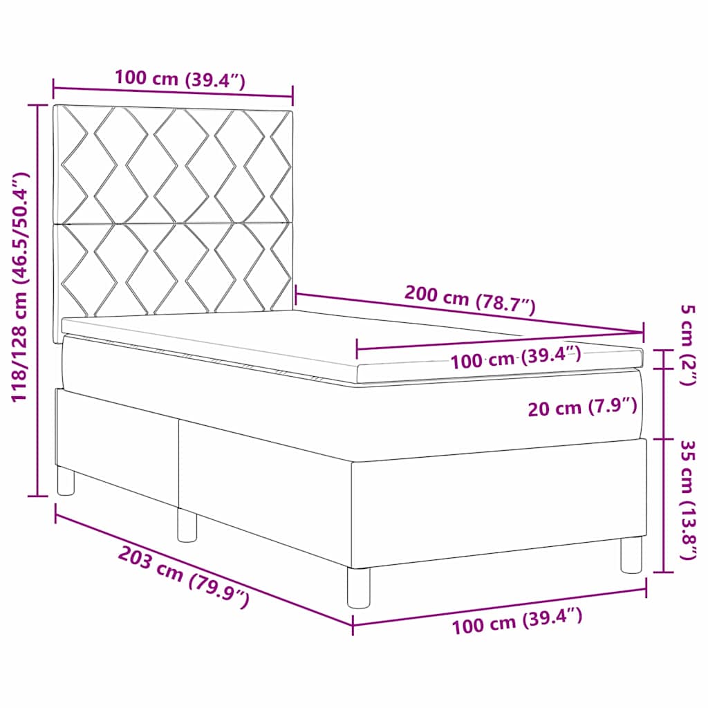 LED Box Spring Krevet s uzglavljem Krema 100 x 200 cm tkanina