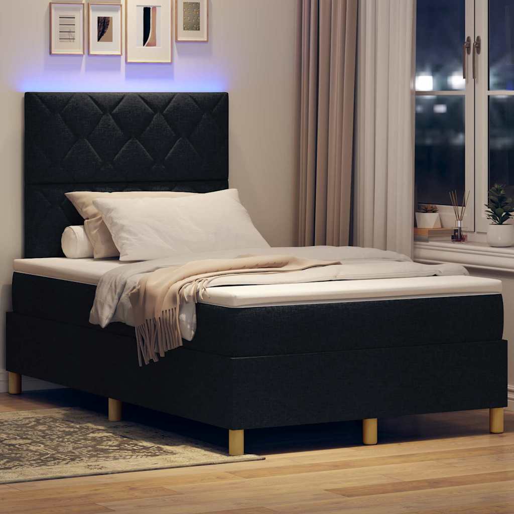 LED Box Spring Krevet s uzglavljem Crna 120 x 190 cm tkanina