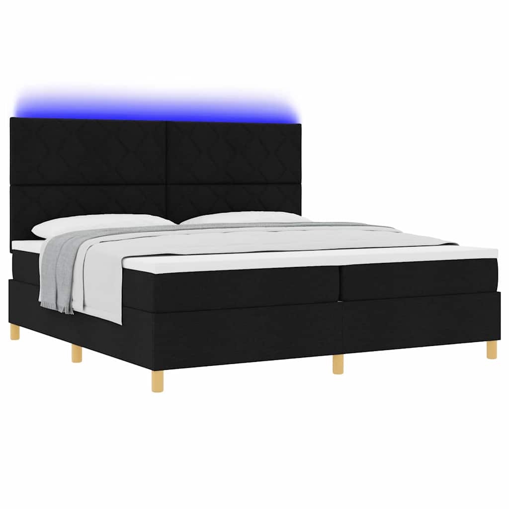 LED Box Spring Krevet s uzglavljem Crna 200 x 200 cm tkanina