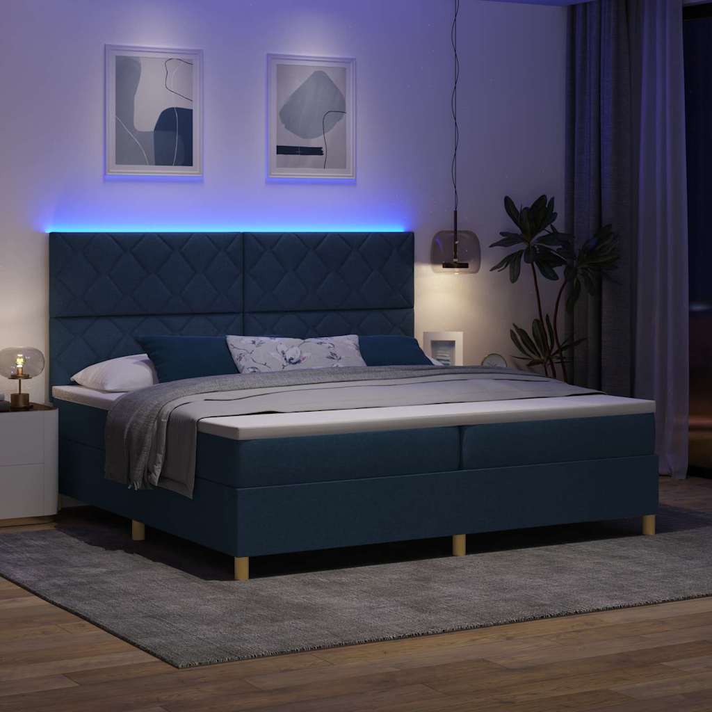 LED Box Spring Krevet s uzglavljem Plava 200 x 200 cm tkanina