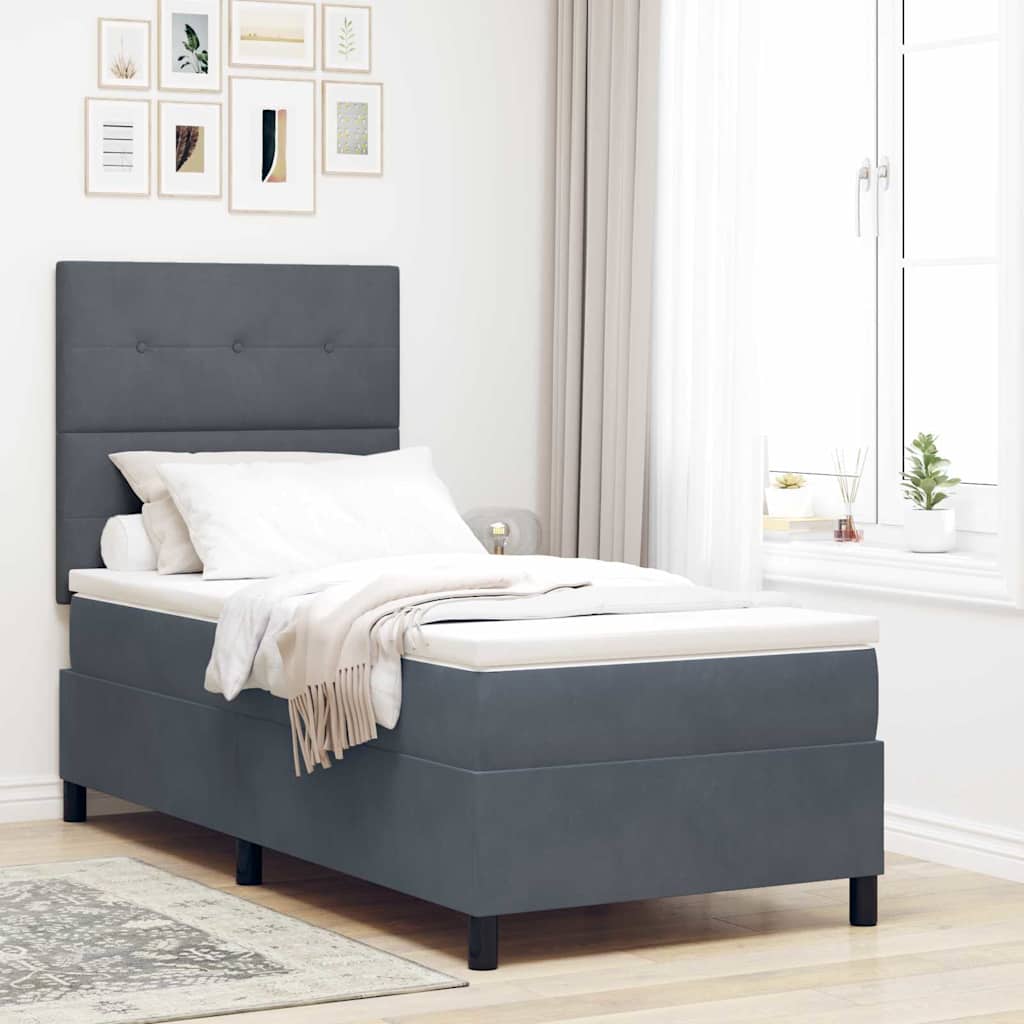 LED Box Spring Krevet Tamno siva 90 x 200 cm Baršun