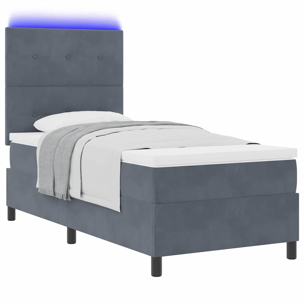 LED Box Spring Krevet Tamno siva 90 x 200 cm Baršun