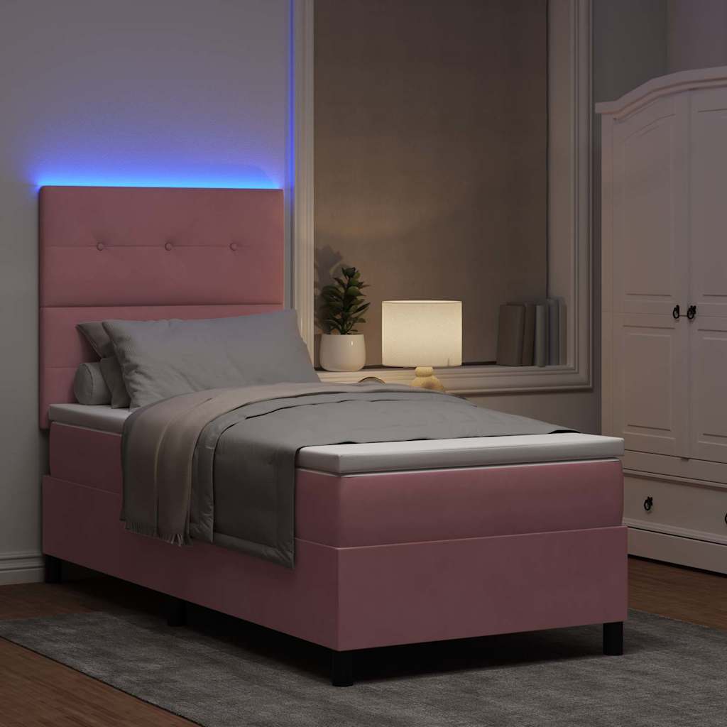 LED Box Spring Krevet s uzglavljem Ružičasta 90 x 200 cm Baršun