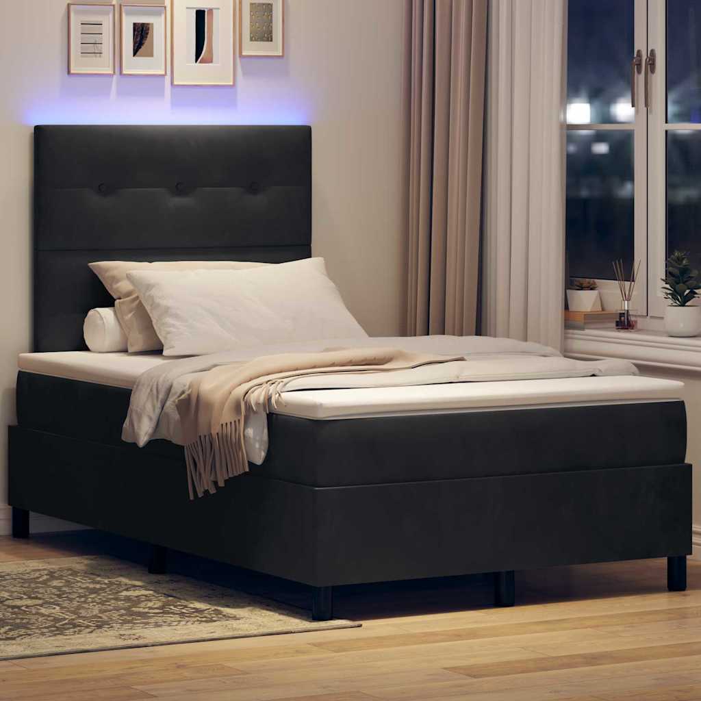 LED Box Spring Krevet s uzglavljem Crna 120 x 190 cm Baršun