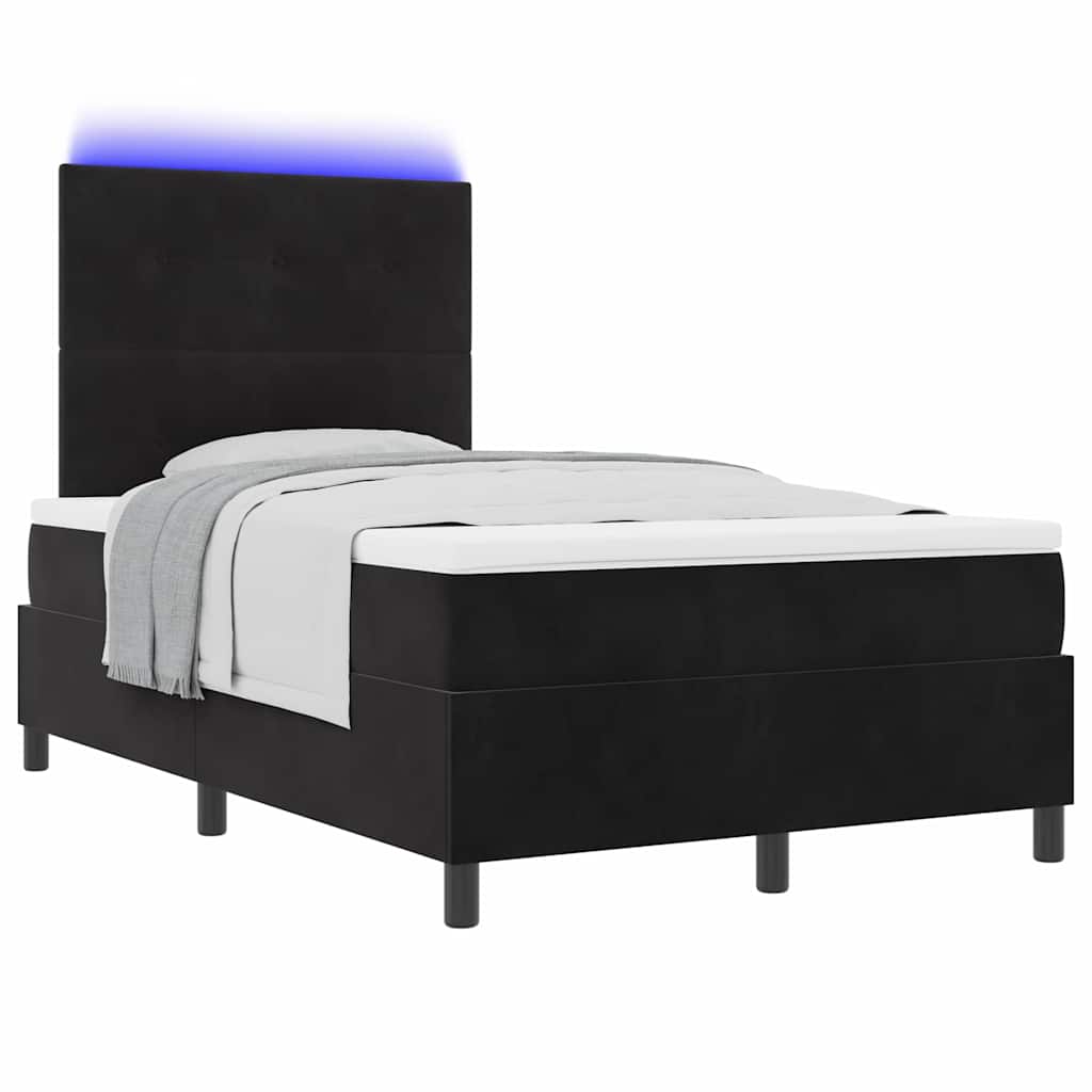 LED Box Spring Krevet s uzglavljem Crna 120 x 200 cm Baršun
