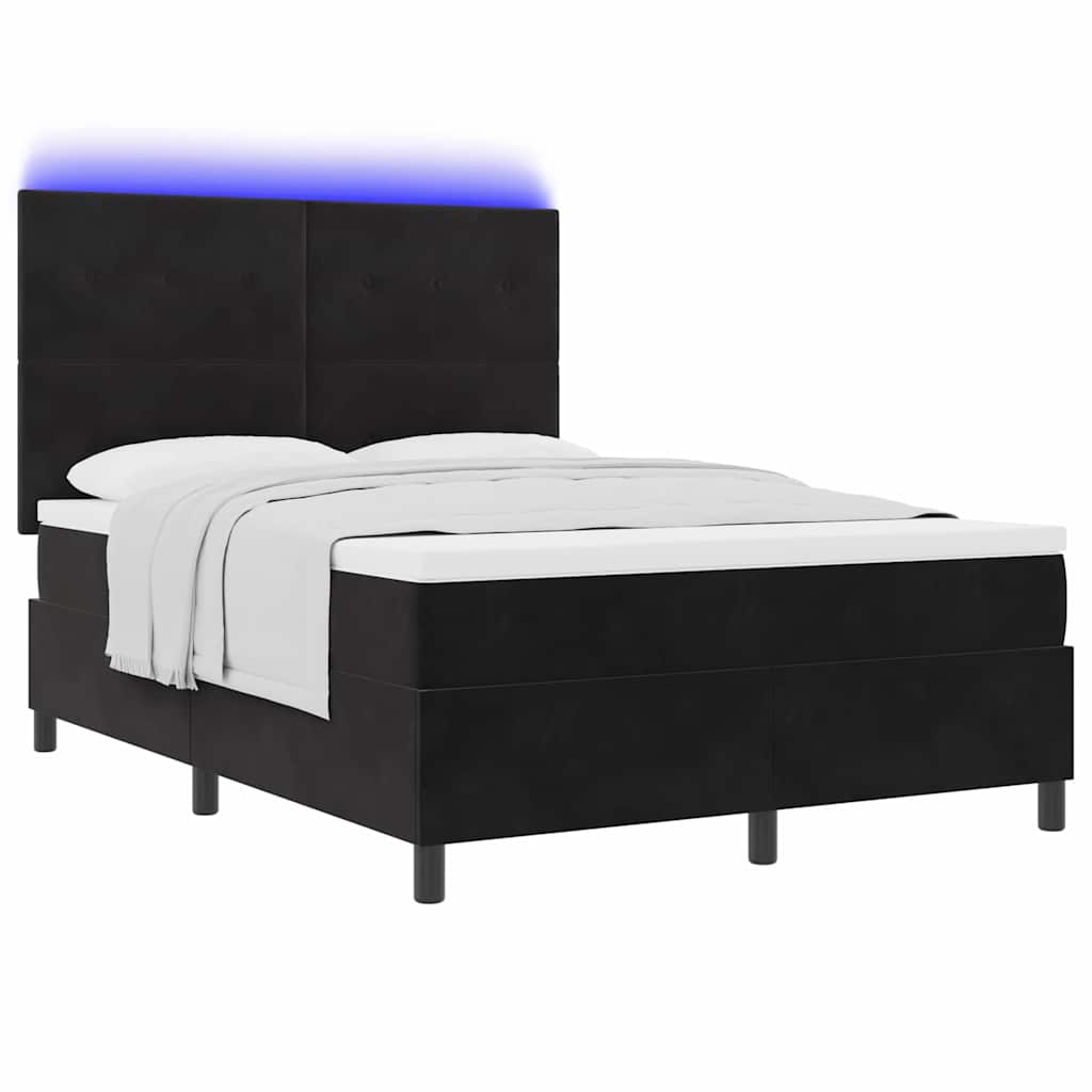 LED Box Spring Krevet s uzglavljem Crna 160 x 200 cm Baršun