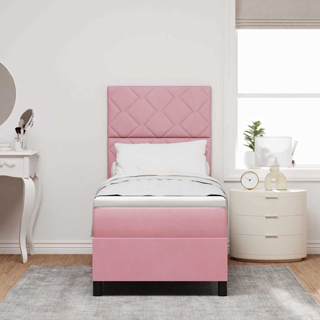 LED Box Spring Krevet s uzglavljem Ružičasta 80 x 200 cm Baršun