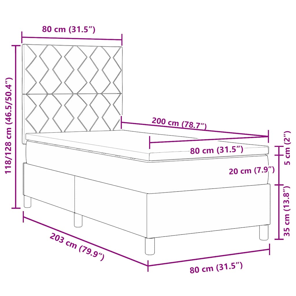 LED Box Spring Krevet s uzglavljem Ružičasta 80 x 200 cm Baršun