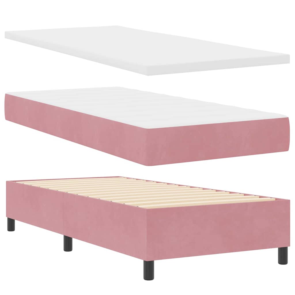 LED Box Spring Krevet s uzglavljem Ružičasta 90 x 200 cm Baršun