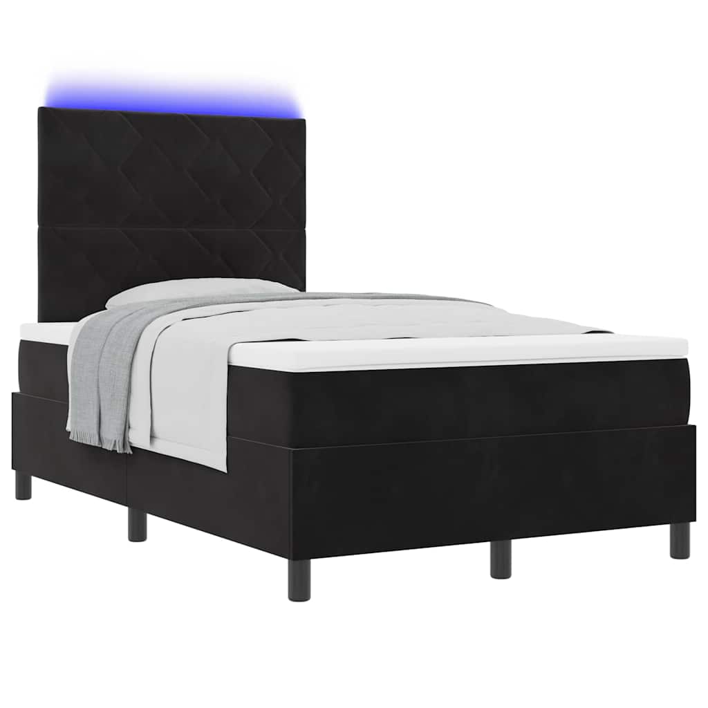 LED Box Spring Krevet s uzglavljem Crna 120 x 190 cm Baršun