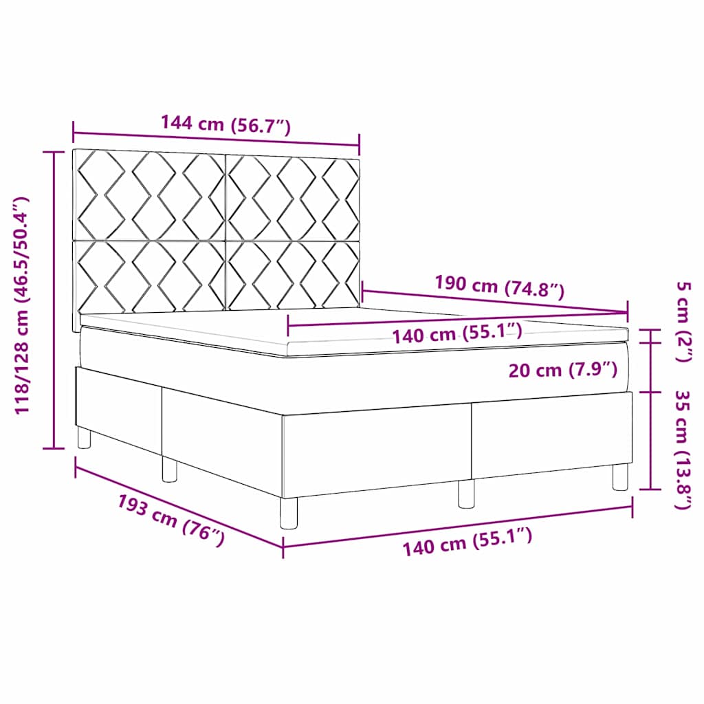 LED Box Spring Krevet s uzglavljem Crna 140 x 190 cm Baršun