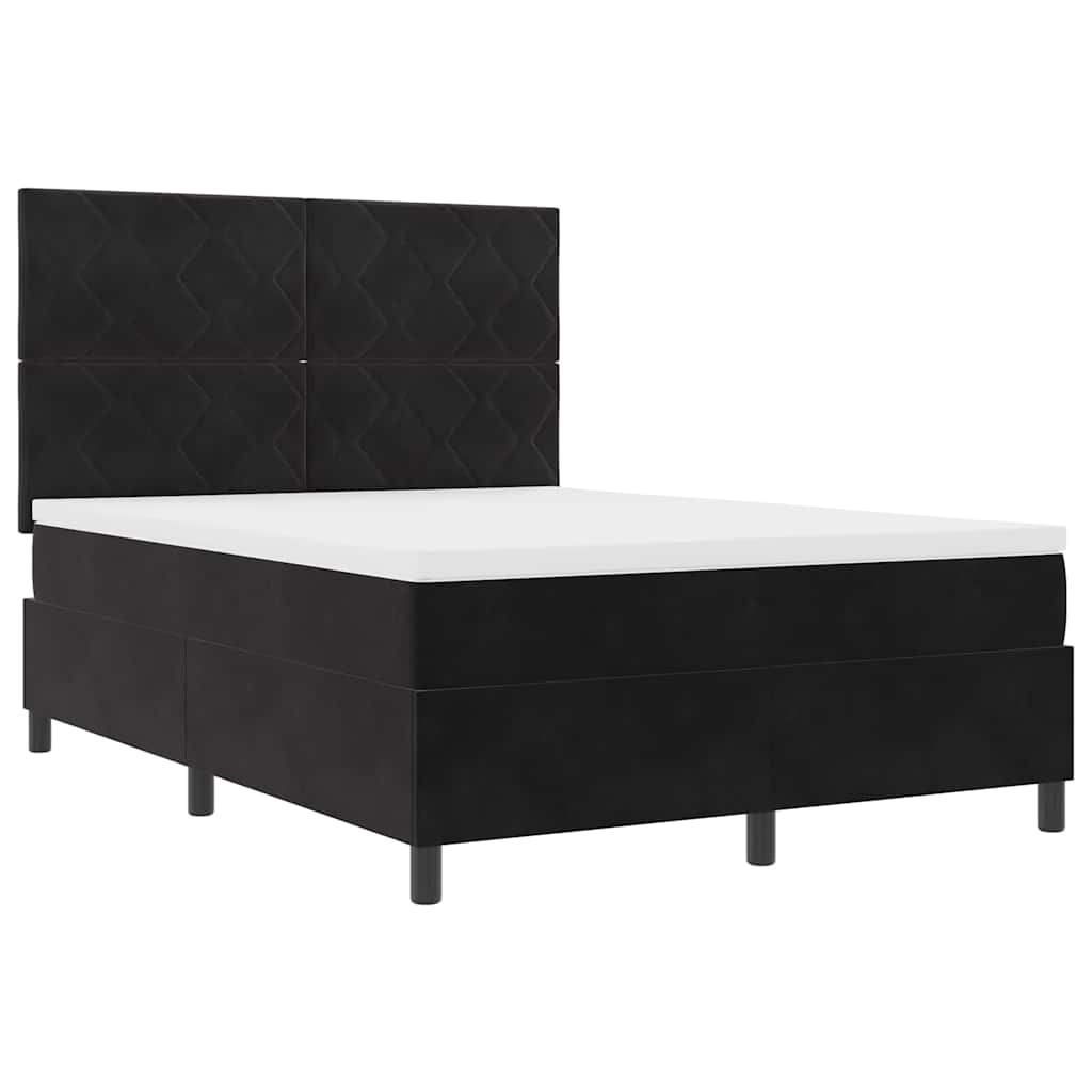 LED Box Spring Krevet s uzglavljem Crna 140 x 200 cm Baršun