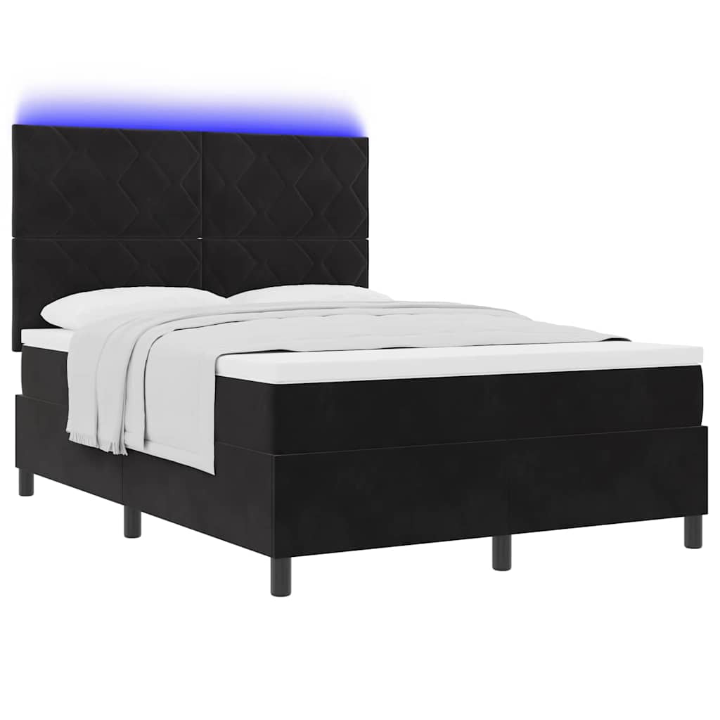 LED Box Spring Krevet s uzglavljem Crna 140 x 200 cm Baršun
