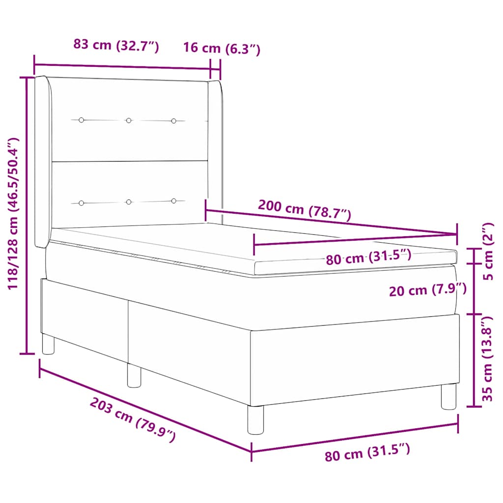 LED Box Spring Krevet s uzglavljem Krema 80 x 200 cm tkanina