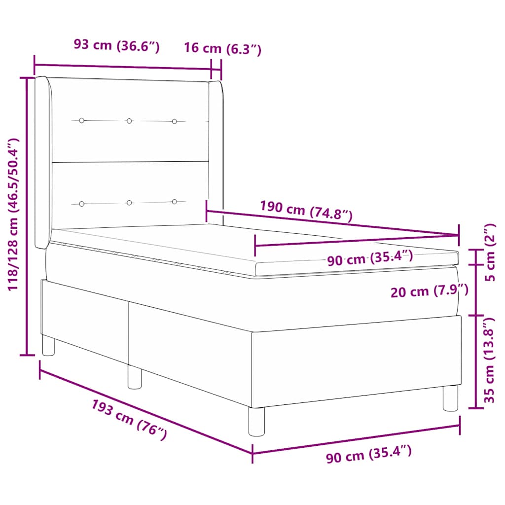 LED Box Spring Krevet s uzglavljem Krema 90 x 190 cm tkanina
