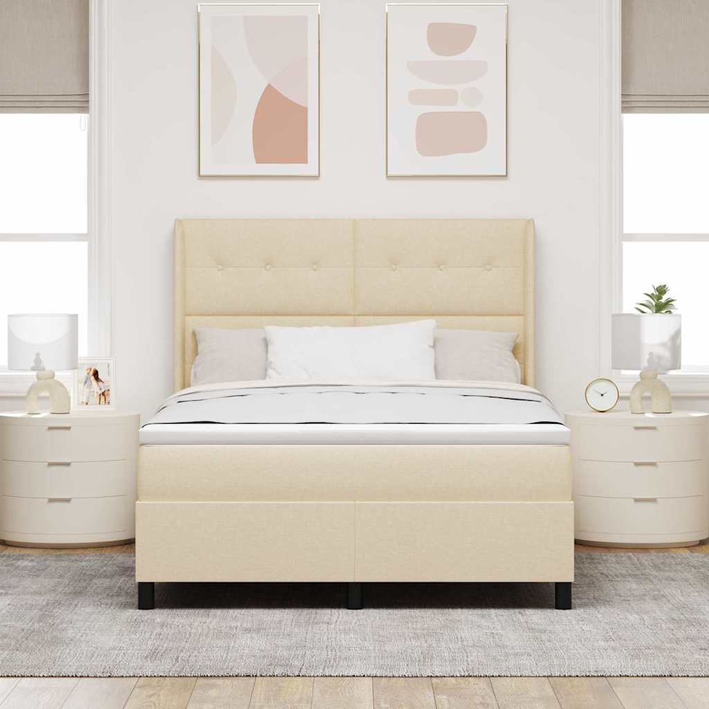 LED Box Spring Krevet s uzglavljem Krema 140 x 200 cm tkanina