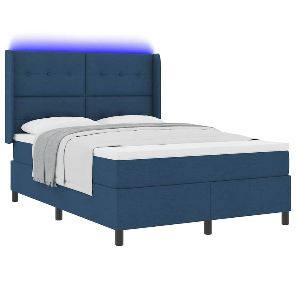 LED Box Spring Krevet s uzglavljem Plava 140 x 200 cm tkanina