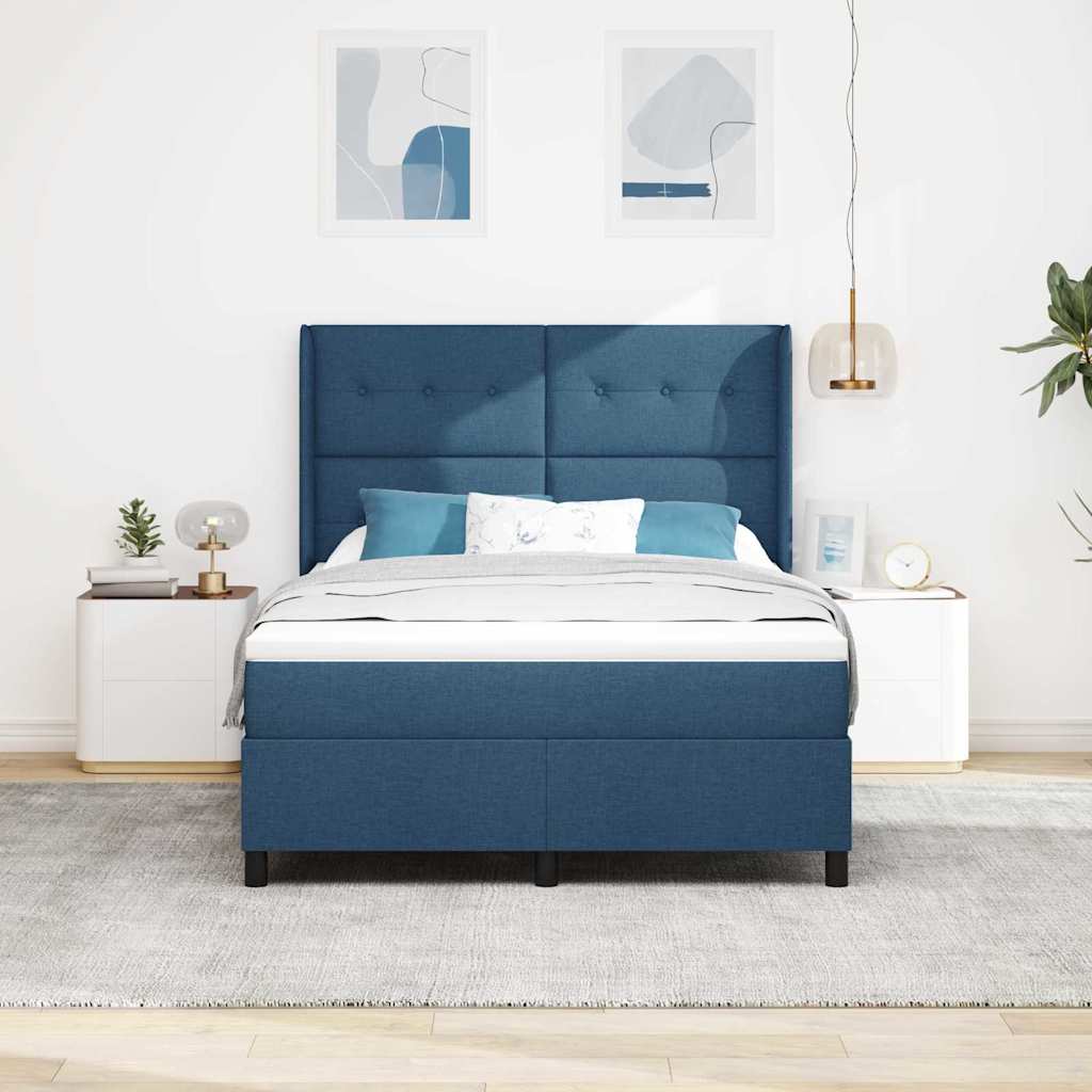 LED Box Spring Krevet s uzglavljem Plava 160 x 200 cm tkanina