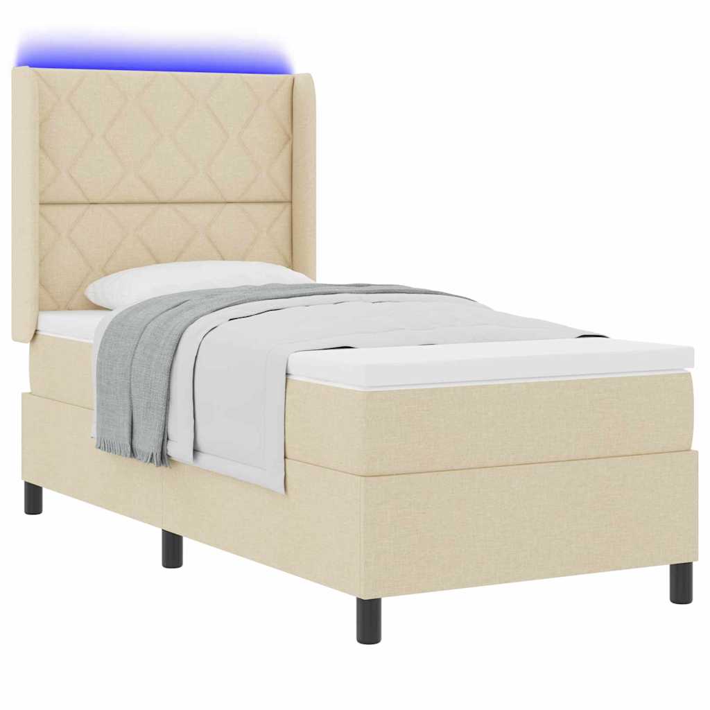 LED Box Spring Krevet s uzglavljem Krema 100 x 200 cm tkanina