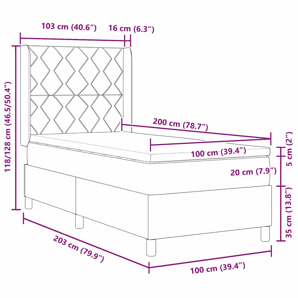 LED Box Spring Krevet s uzglavljem Krema 100 x 200 cm tkanina