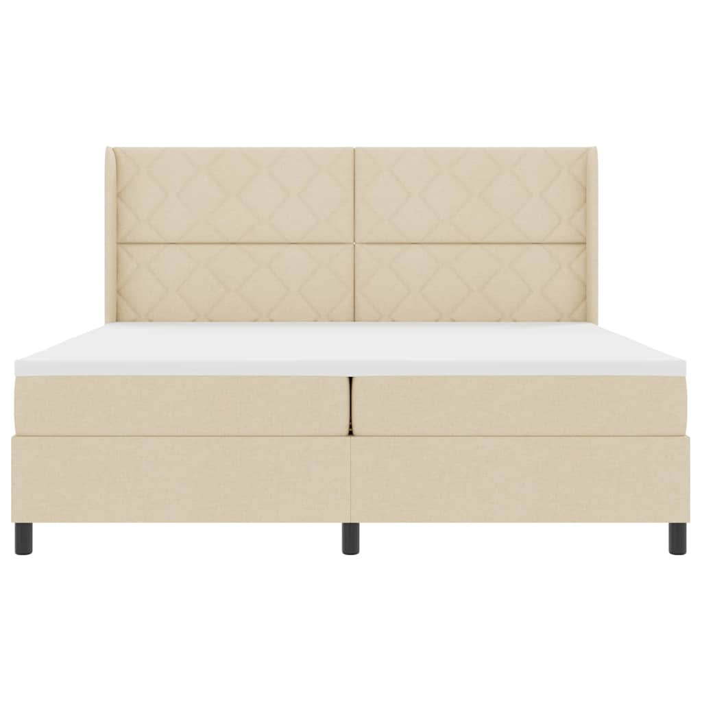 LED Box Spring Krevet s uzglavljem Krema 200 x 200 cm tkanina