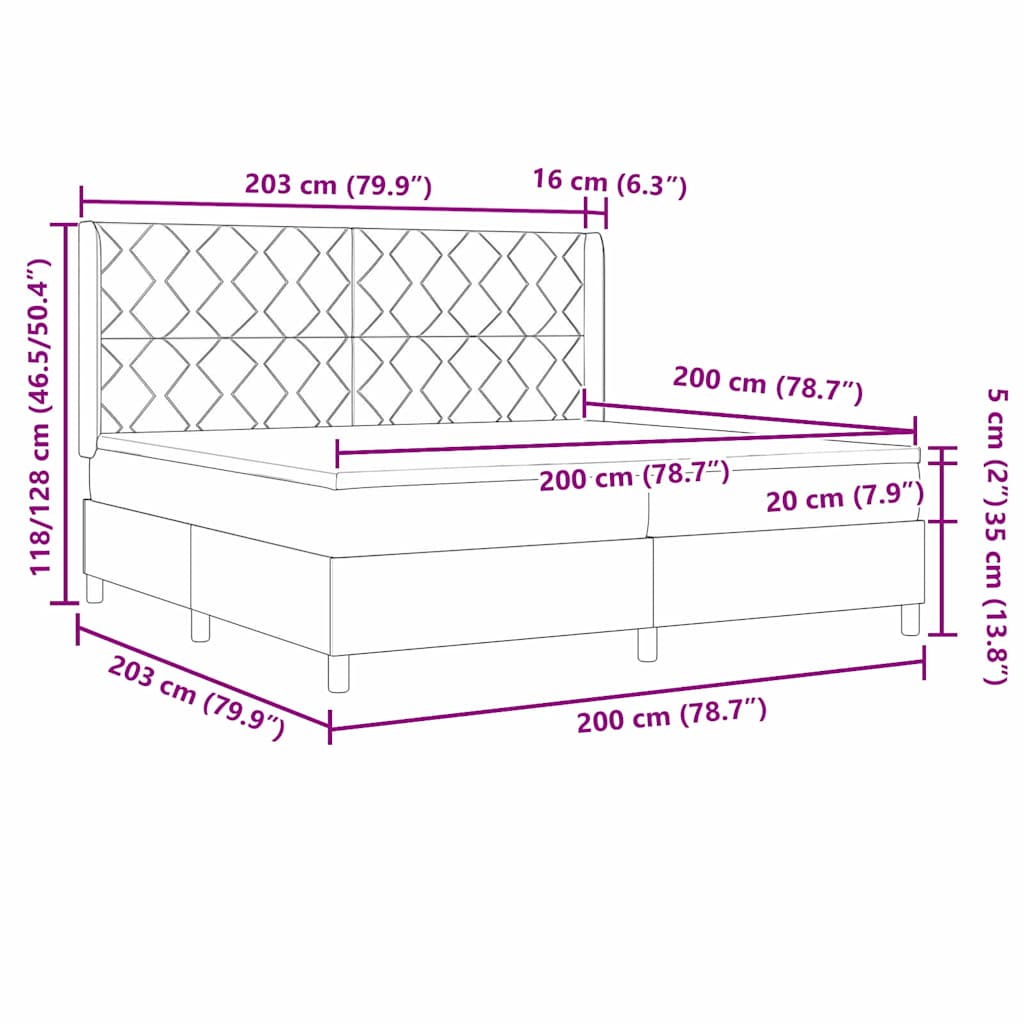 LED Box Spring Krevet s uzglavljem Krema 200 x 200 cm tkanina