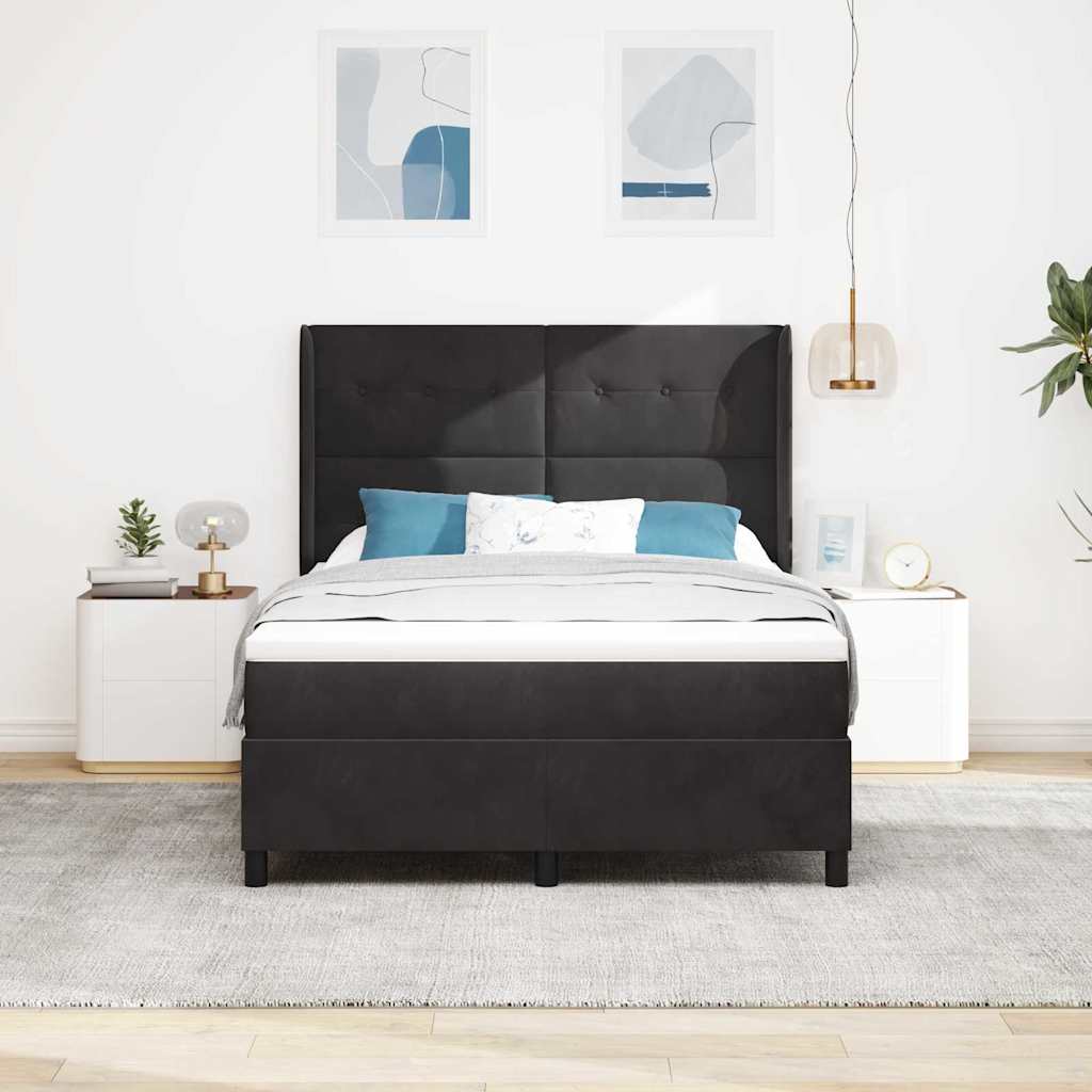 Krevet s opruga kutije s LED trakama Crna 140 x 200 cm Baršun