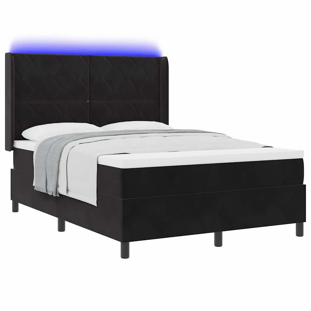 Krevet s opruga kutije s LED trakama Crna 140 x 200 cm Baršun