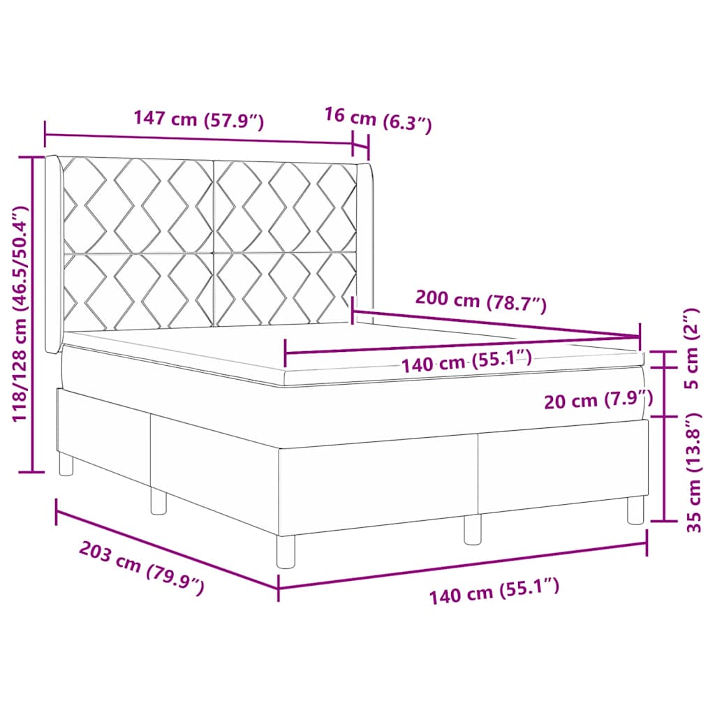 Krevet s opruga kutije s LED trakama Crna 140 x 200 cm Baršun