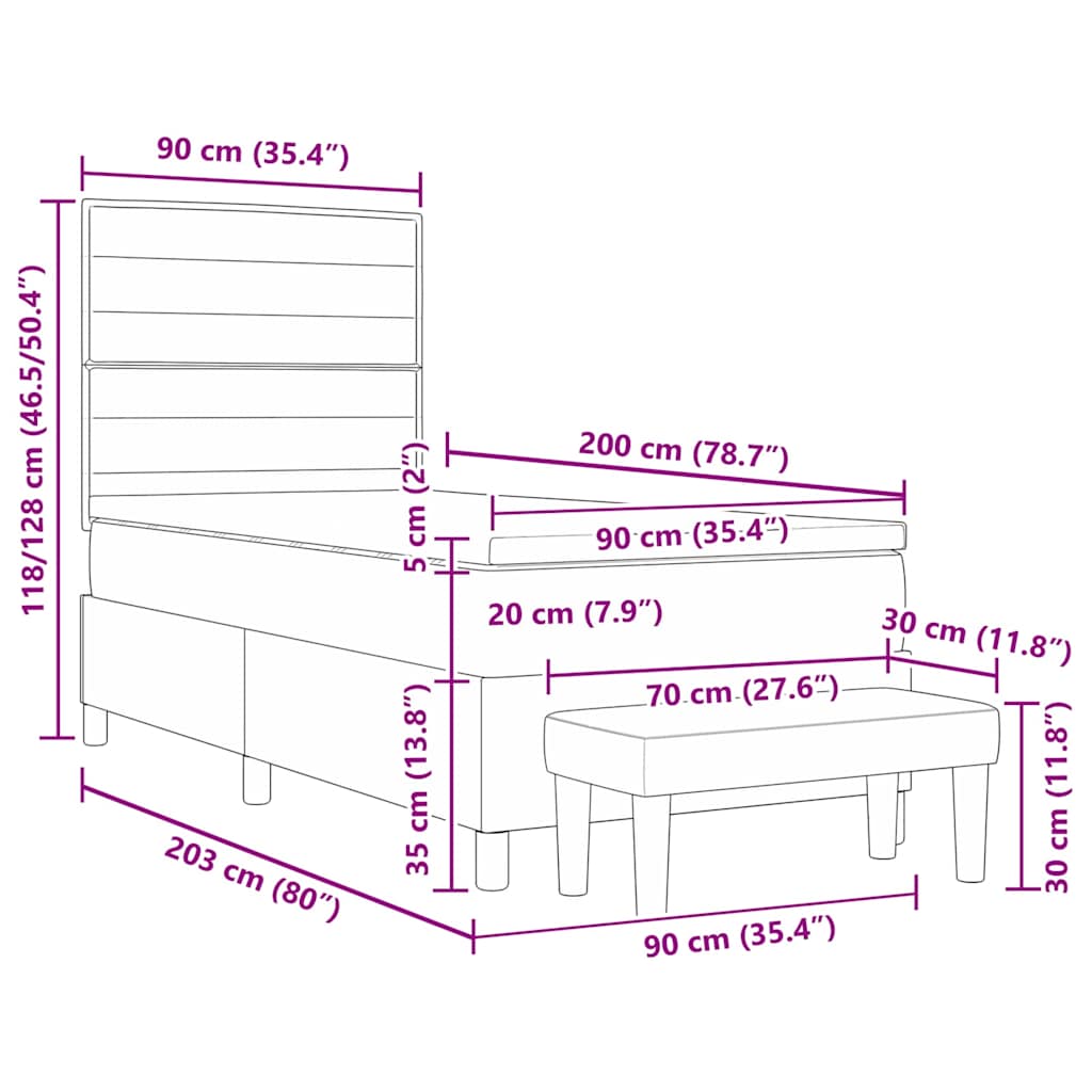 Krevet s opruga kutije Sivo-smeđa 200 x 90 cm tkanina