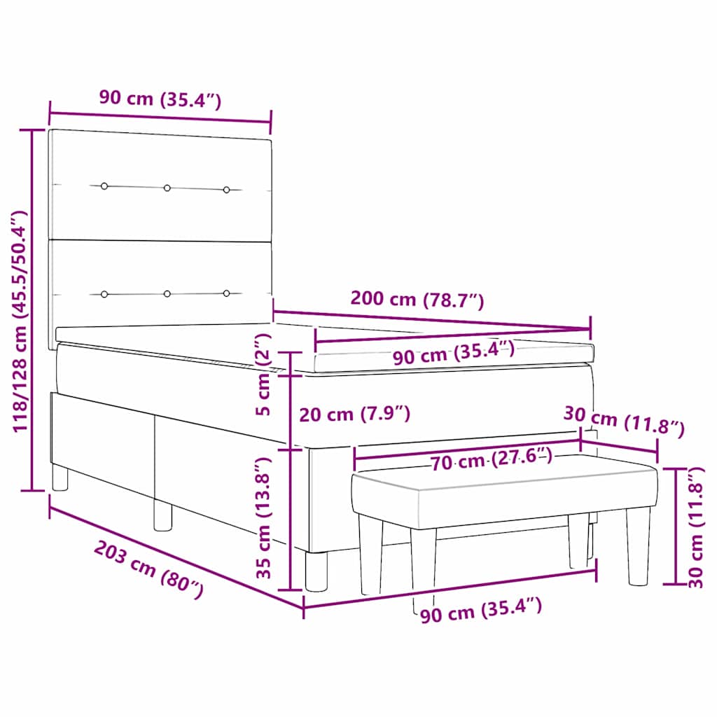 Krevet s opruga kutije Sivo-smeđa 200 x 90 cm tkanina