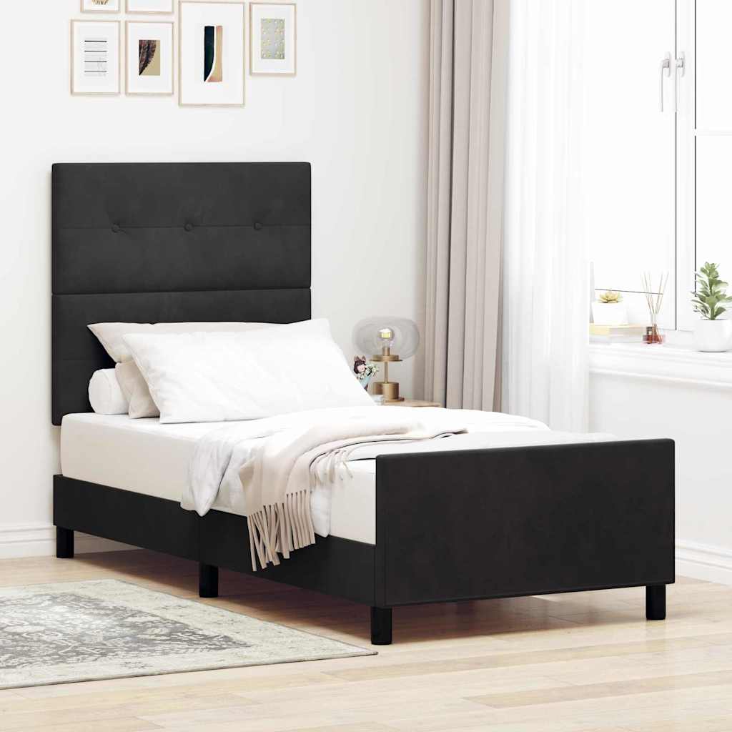 Krevet s opruga kutije s uzglavljem Crna 90 x 190 cm Baršun