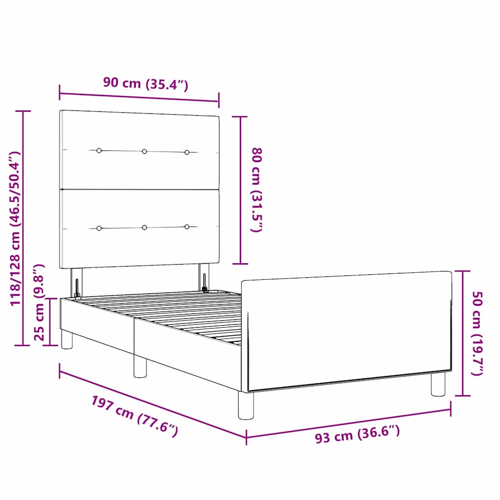 Krevet s opruga kutije s uzglavljem Crna 90 x 190 cm Baršun