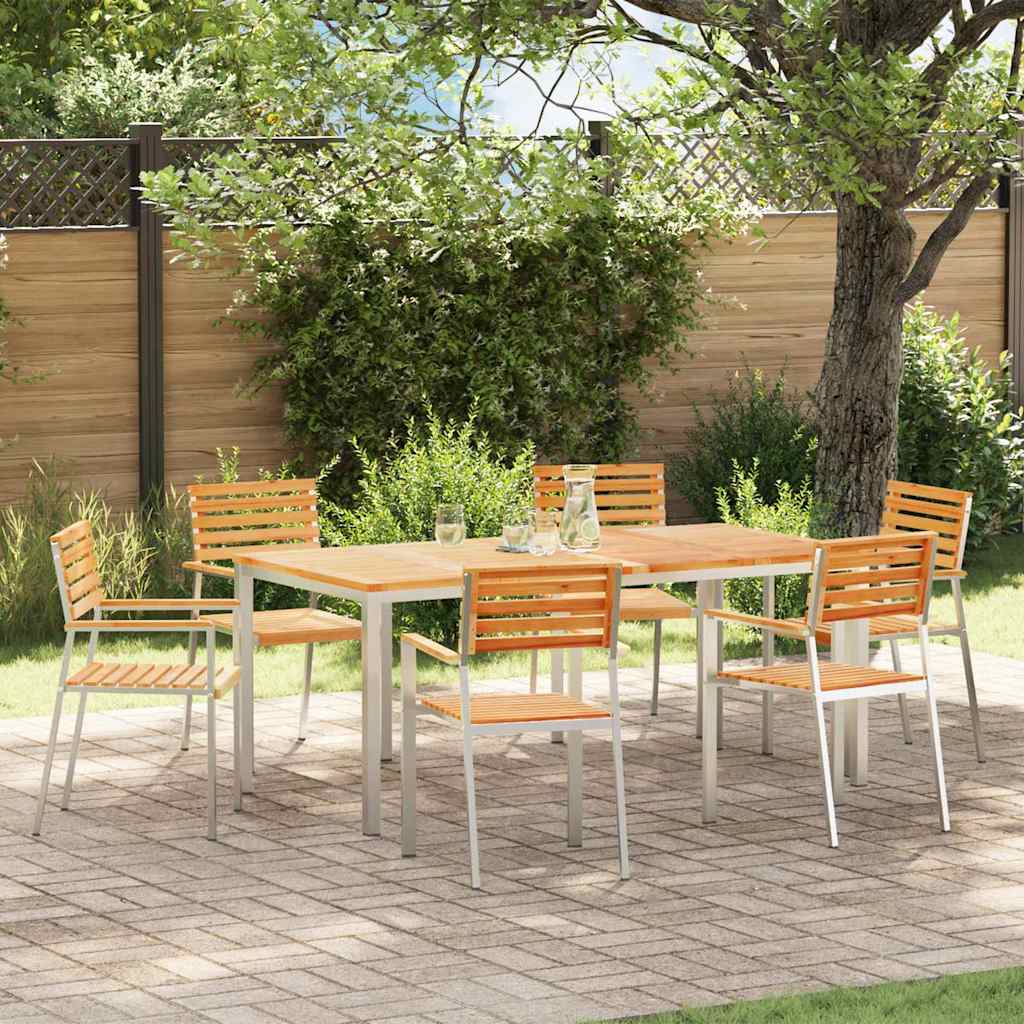 Vrtni set za objed 7 pcs Masivni teak drvo i nehrđajući čelik