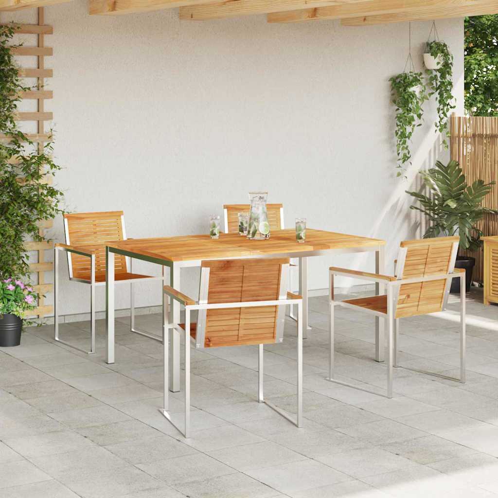 Vrtni set za objed 5 pcs Masivni teak drvo i nehrđajući čelik