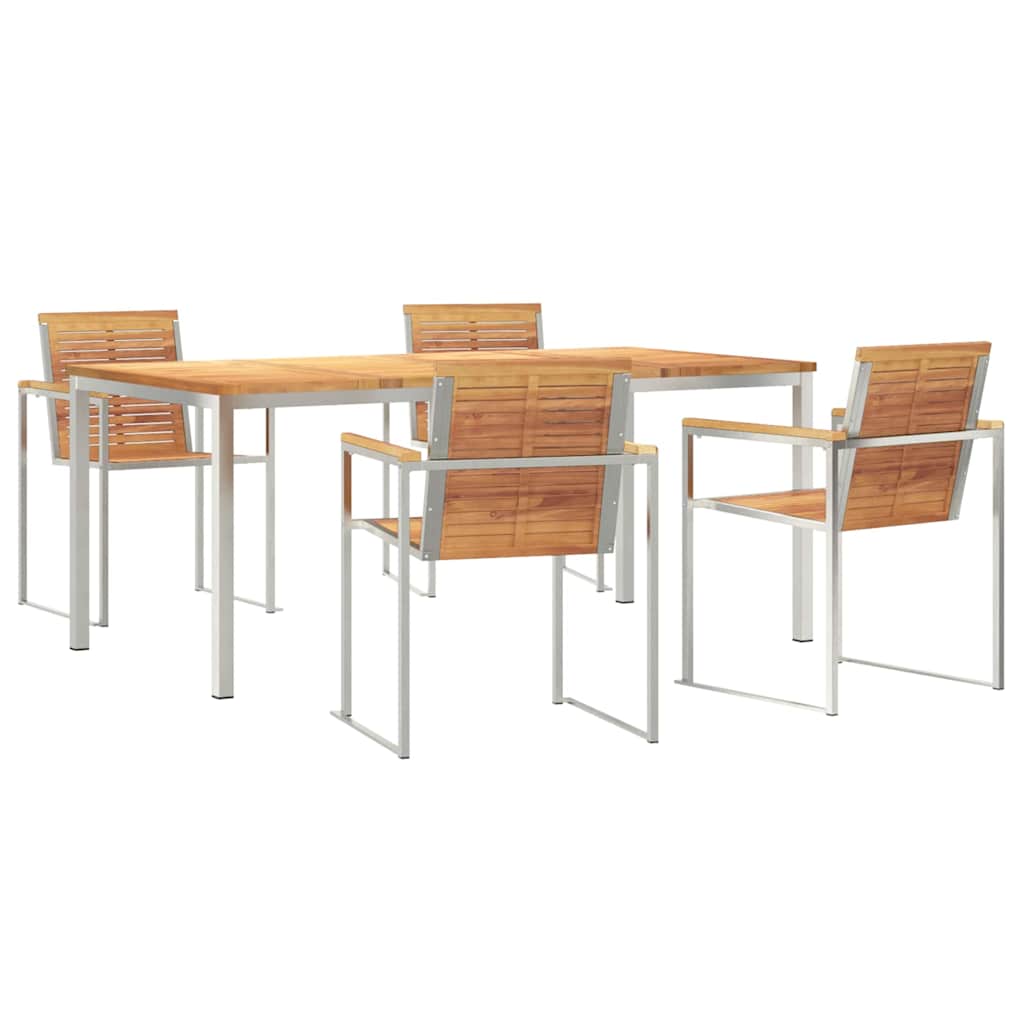 Vrtni set za objed 5 pcs Masivni teak drvo i nehrđajući čelik