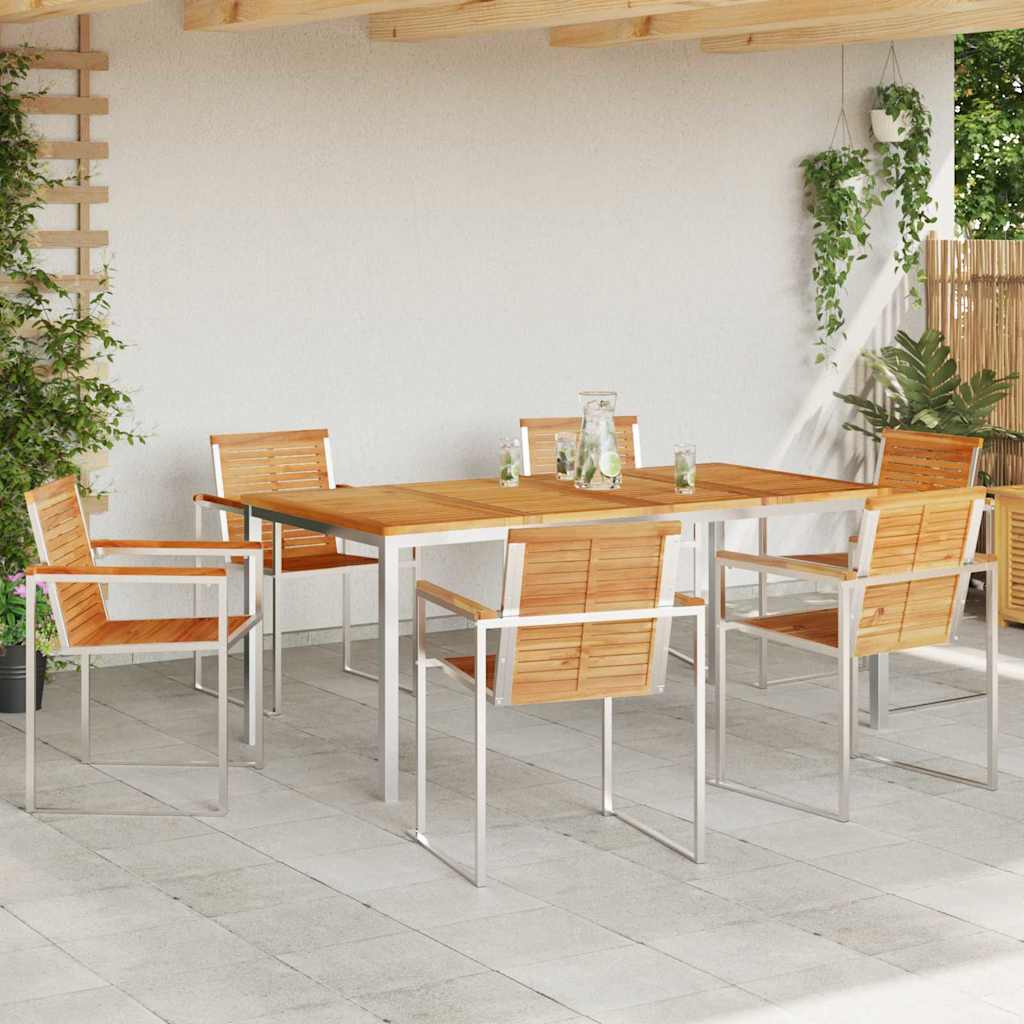 Vrtni set za objed 7 pcs Masivni teak drvo i nehrđajući čelik