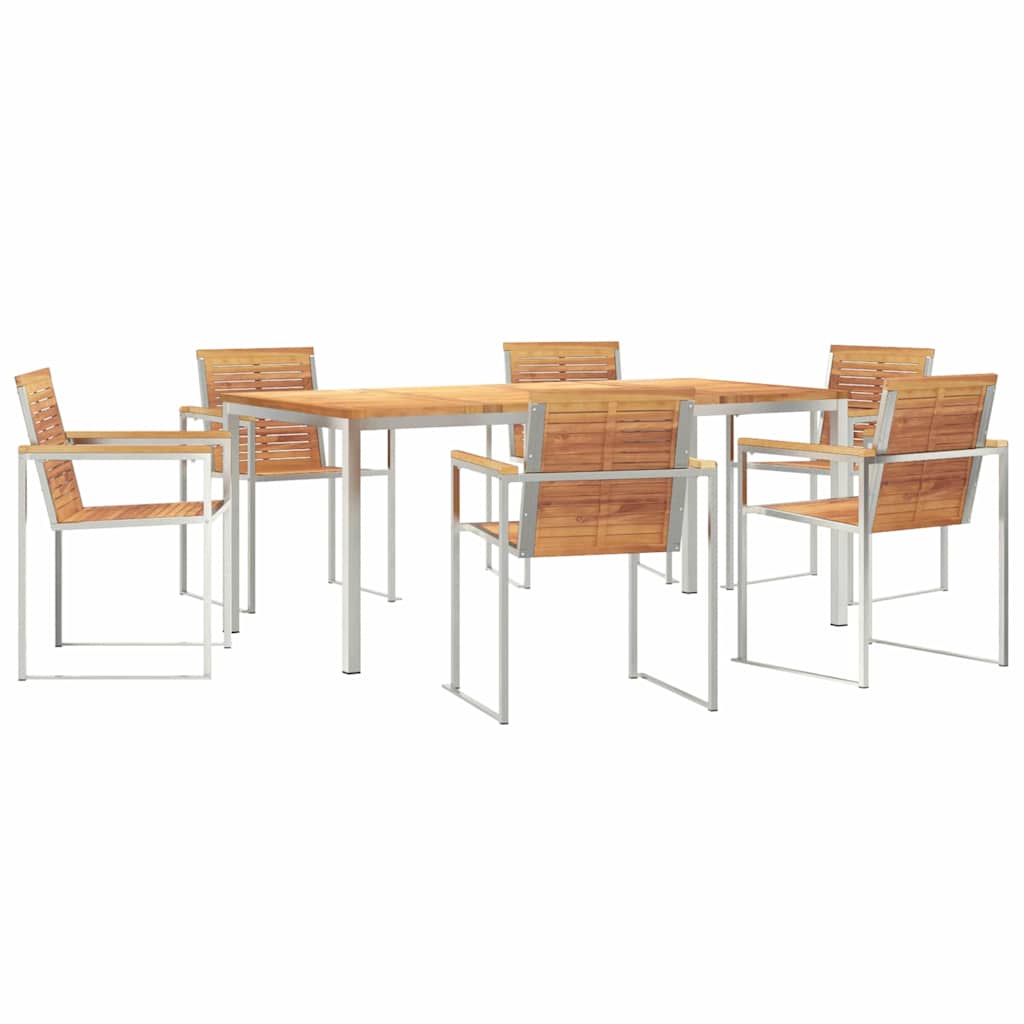 Vrtni set za objed 7 pcs Masivni teak drvo i nehrđajući čelik