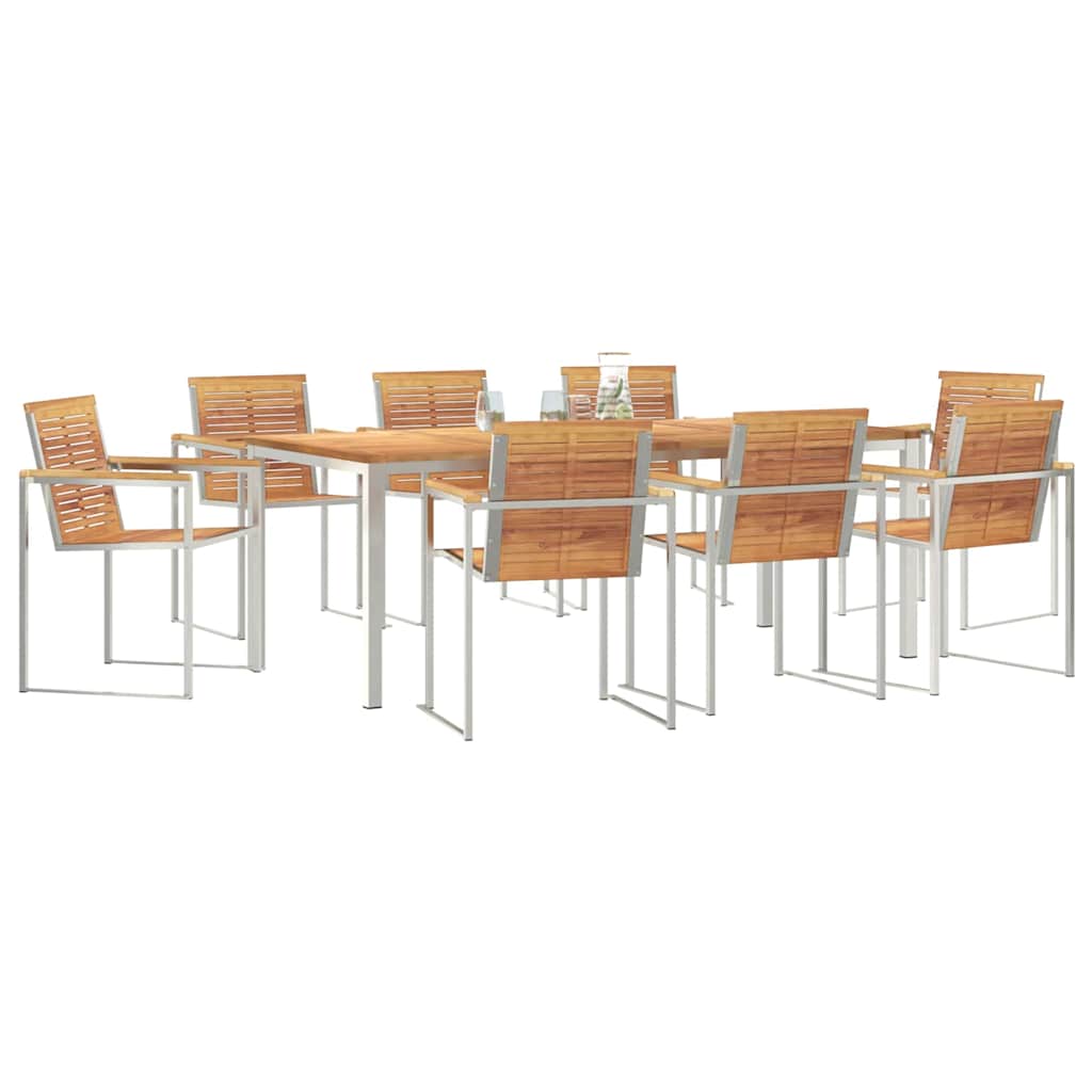Vrtni set za objed 9 pcs Masivni teak drvo i nehrđajući čelik