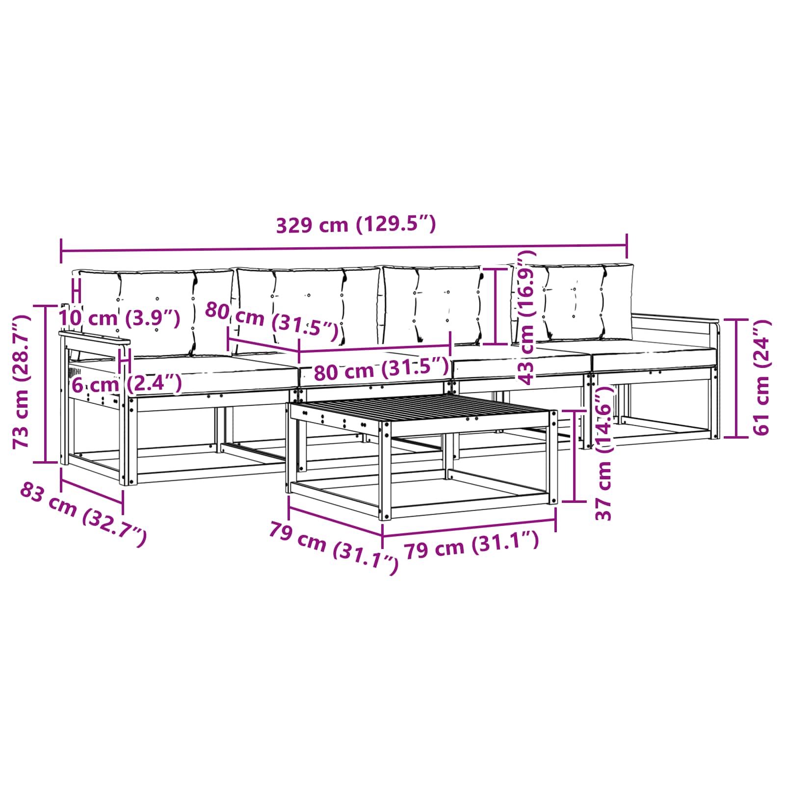 Set vanjskih sofa 5 pcs Prirodna i svijetlo siva