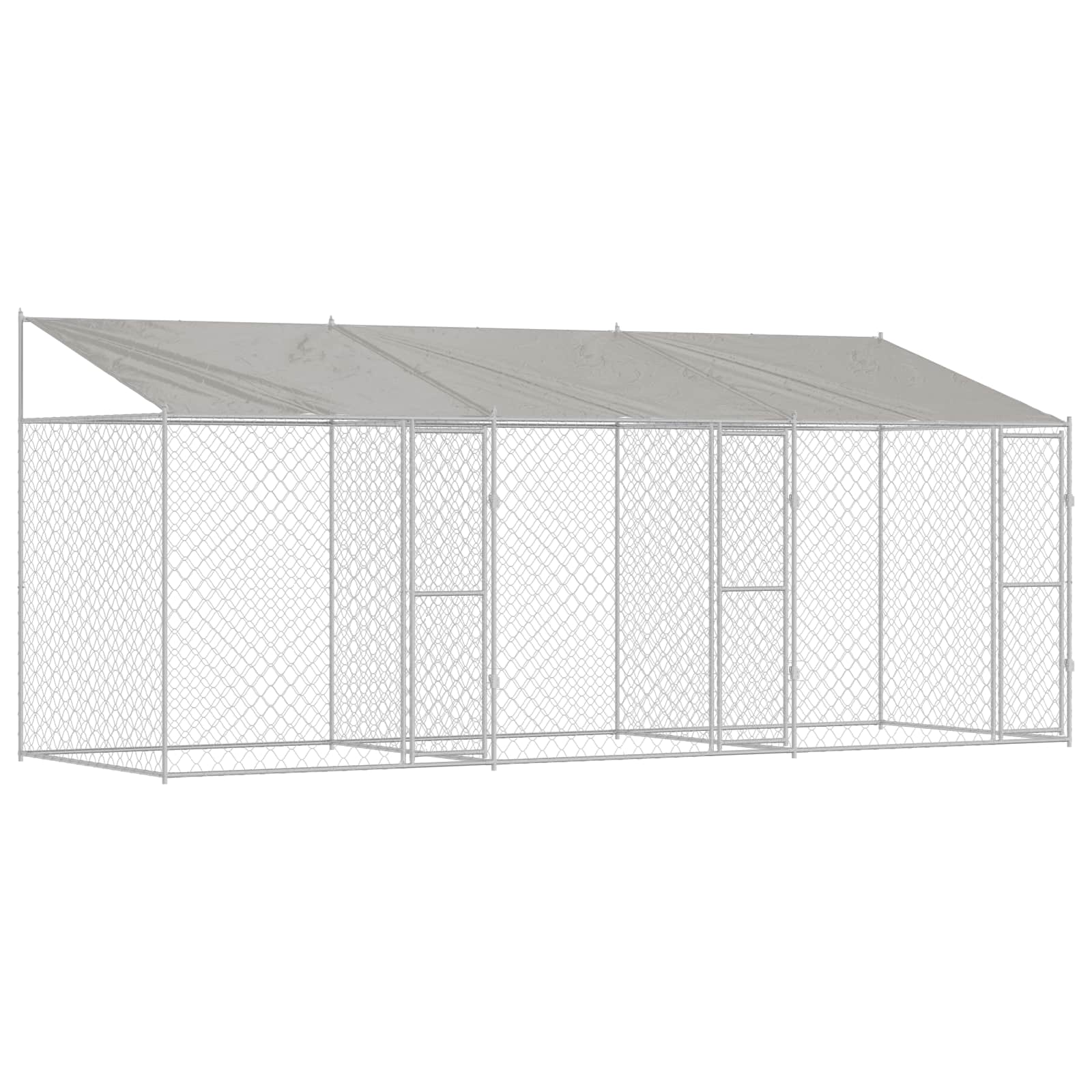 Kavez za psa s krovom Srebrno 600 x 200 x 256 cm Čelik i PE